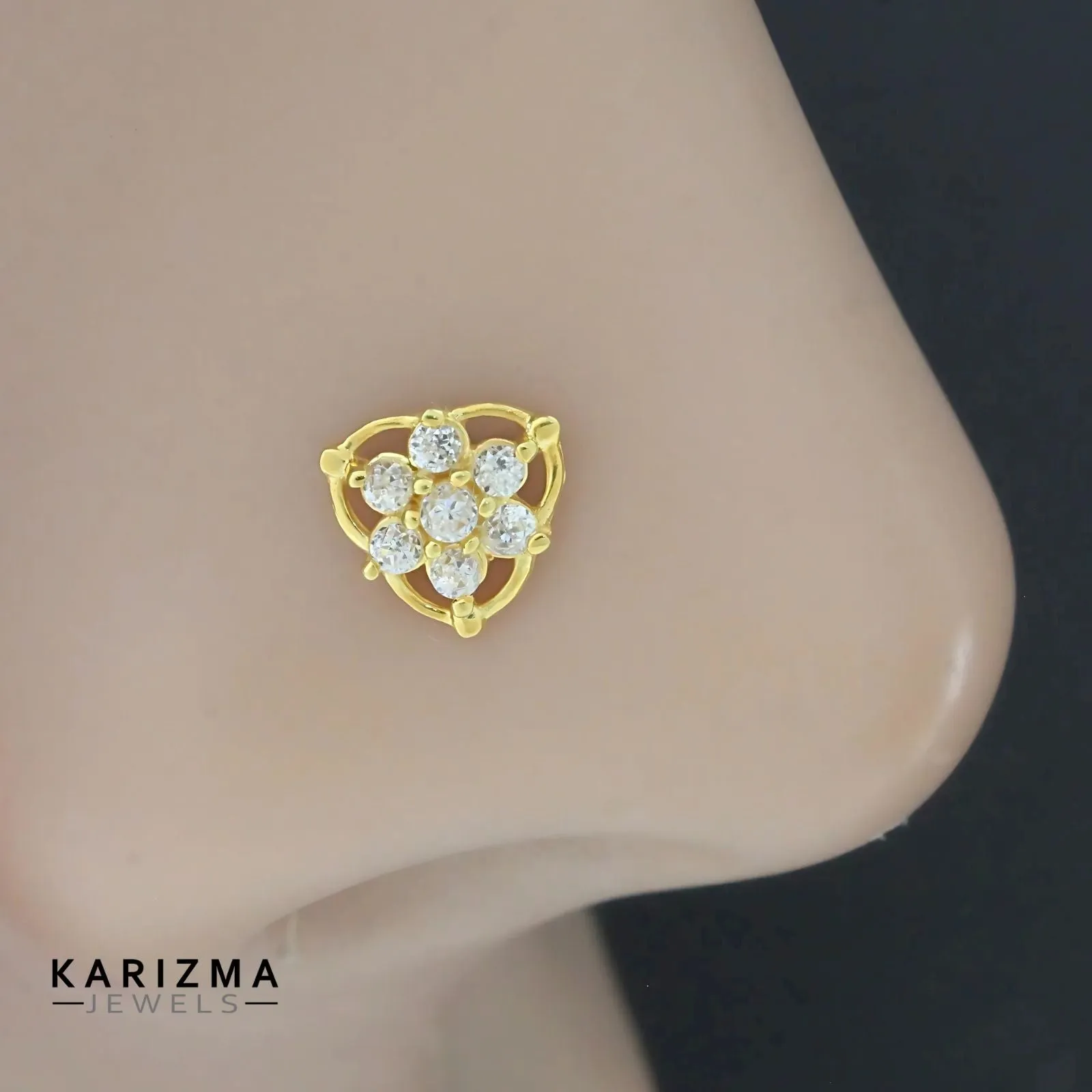 18K Real Gold handmade Nose stud cum Earring White CZ Gold Screw Back