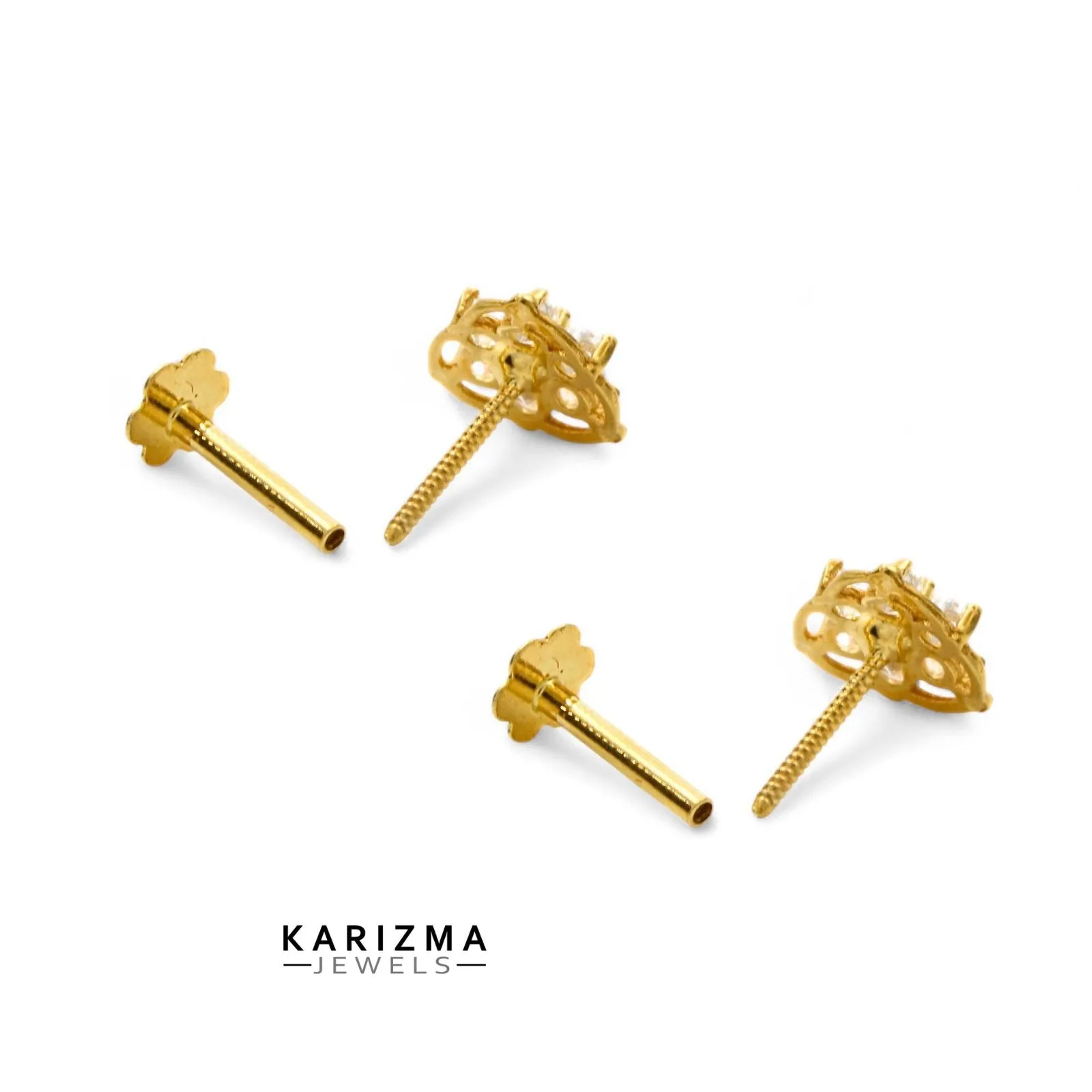 18K Real Gold handmade Nose stud cum Earring White CZ Gold Screw Back