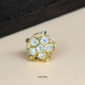 18K Real Gold Indian handmade Women White CZ Floral Nose stud nose ring Push Pin