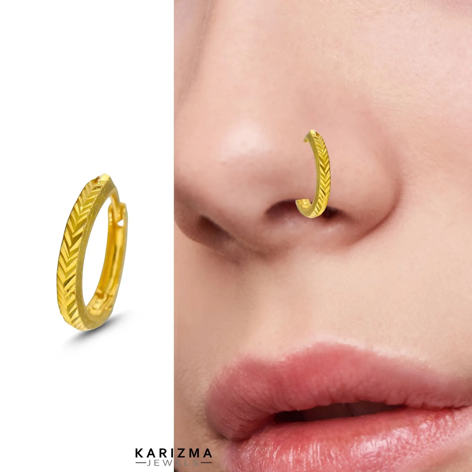 18K Real Gold Indian women Clicker Nose Ring - Earring Nose Hoop Ring 22g
