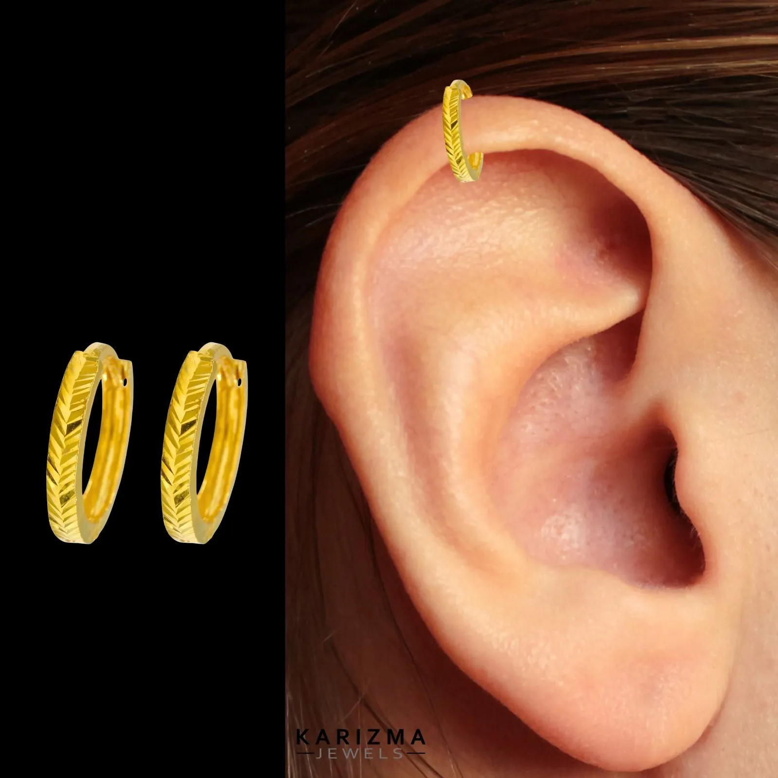 18K Real Gold Indian women Clicker Nose Ring - Earring Nose Hoop Ring 22g