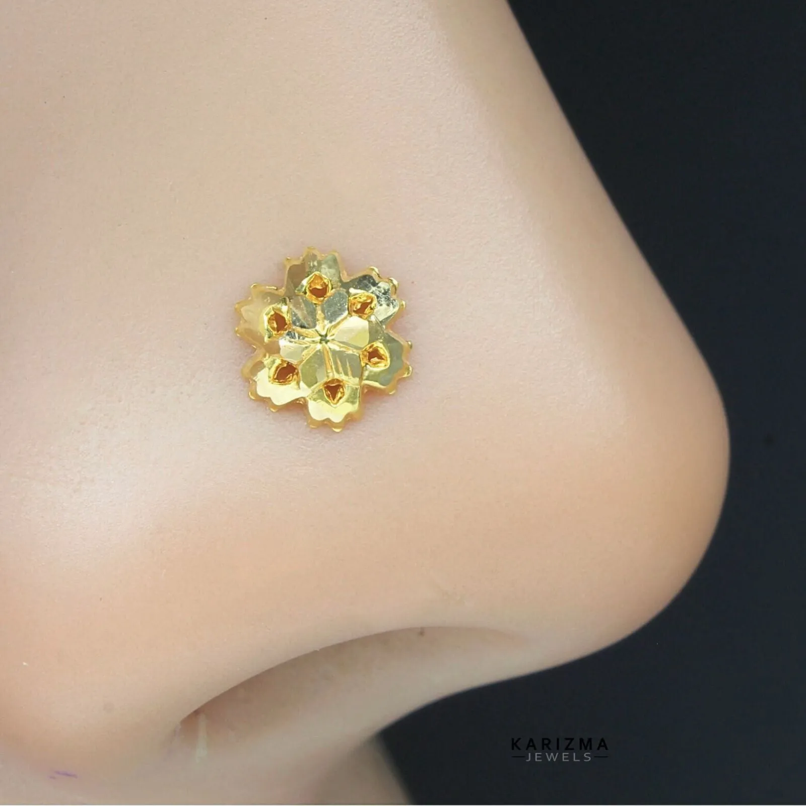 18K Real Gold Indian Women gifting party wear Nose stud nose ring Push Pin