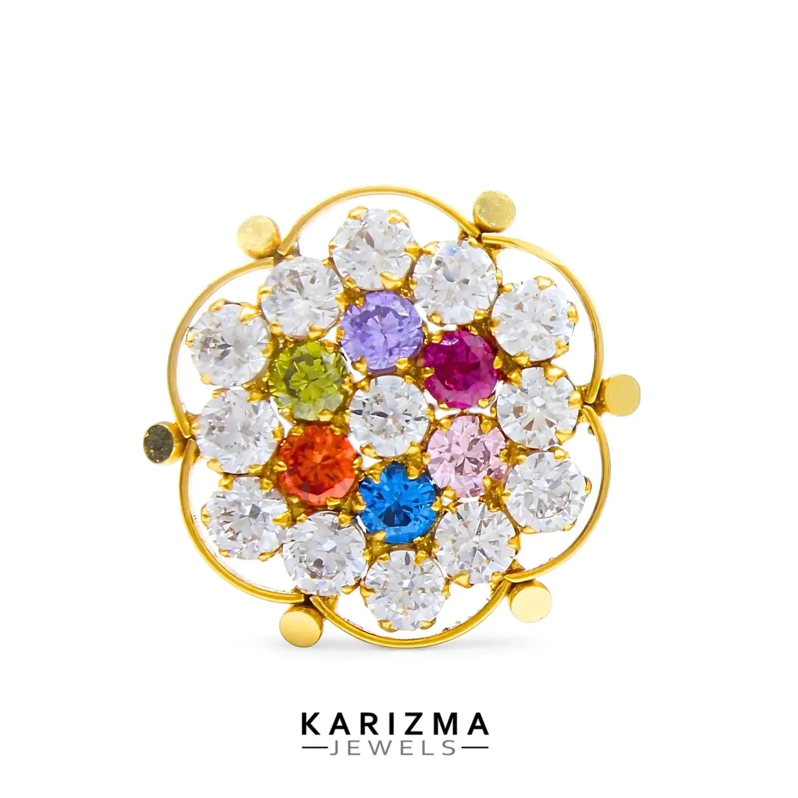 18K Real Gold Indian Women Multicolour CZ brides Nose stud nose ring Push Pin