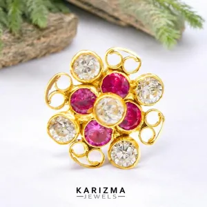 18K Real Gold Indian Women Pink White CZ cultural design Nose stud nose ring Push Pin