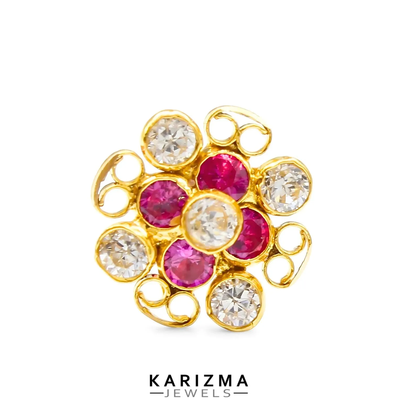 18K Real Gold Indian Women Pink White CZ cultural design Nose stud nose ring Push Pin