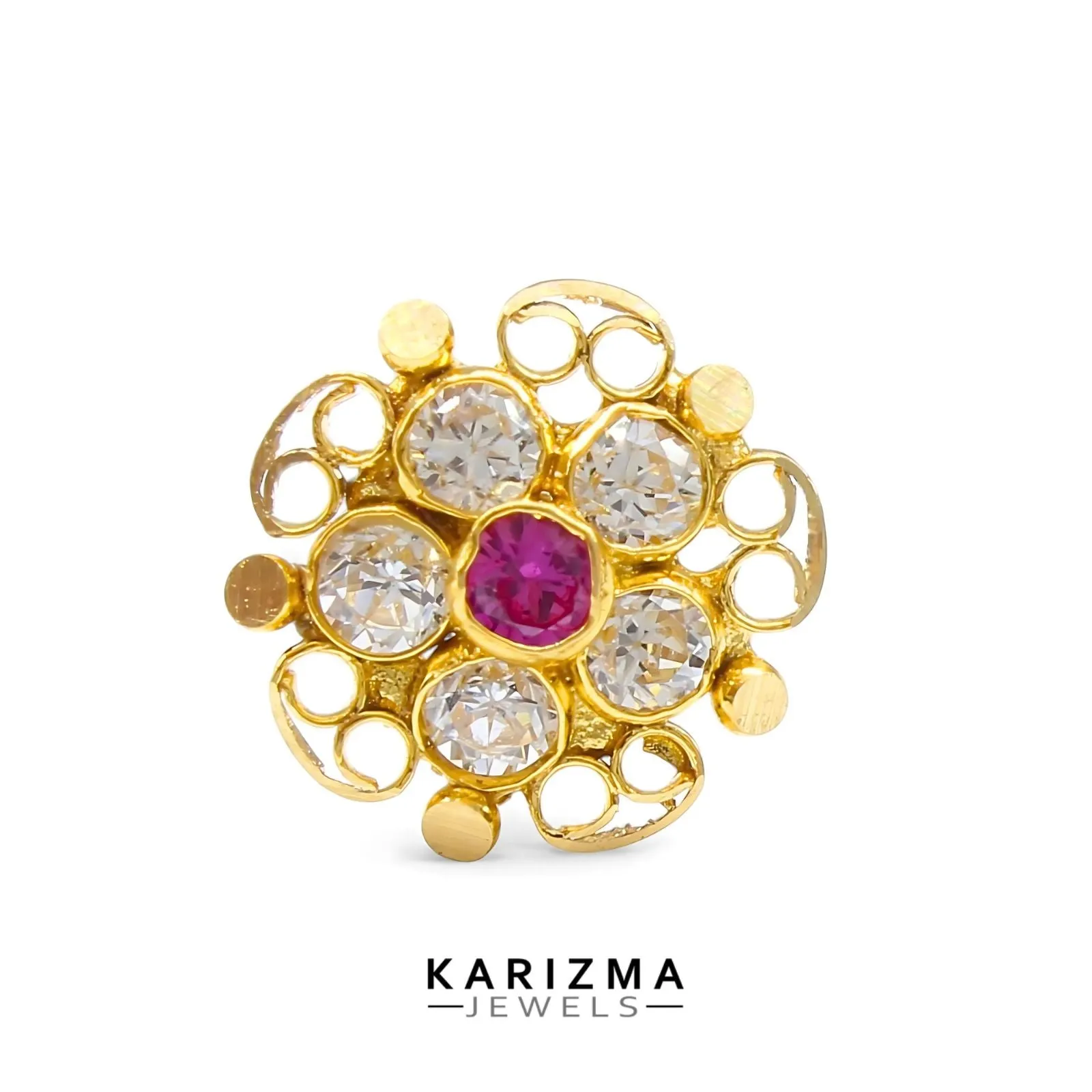18K Real Gold Indian Women Pink White CZ Excellent Nose stud nose ring Push Pin
