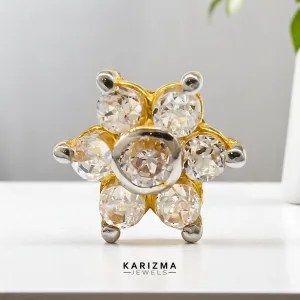 18K Real Gold Indian Women White CZ daily wear Nose stud nose ring Push Pin