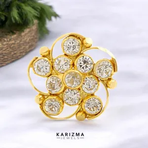 18K Real Gold Indian Women White CZ floral design Nose stud nose ring Push Pin