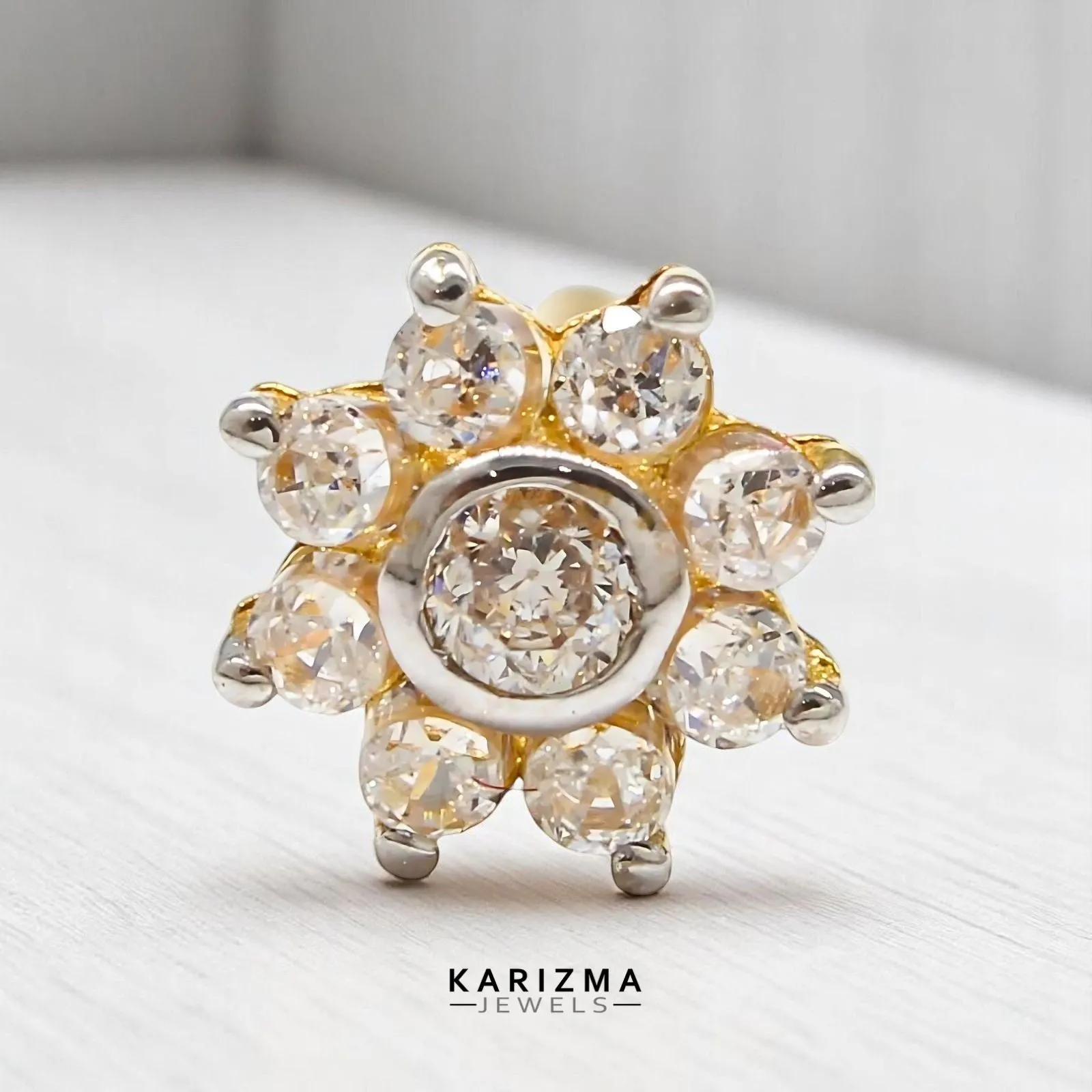 18K Real Gold Indian Women White CZ Star Nose stud nose ring Push Pin