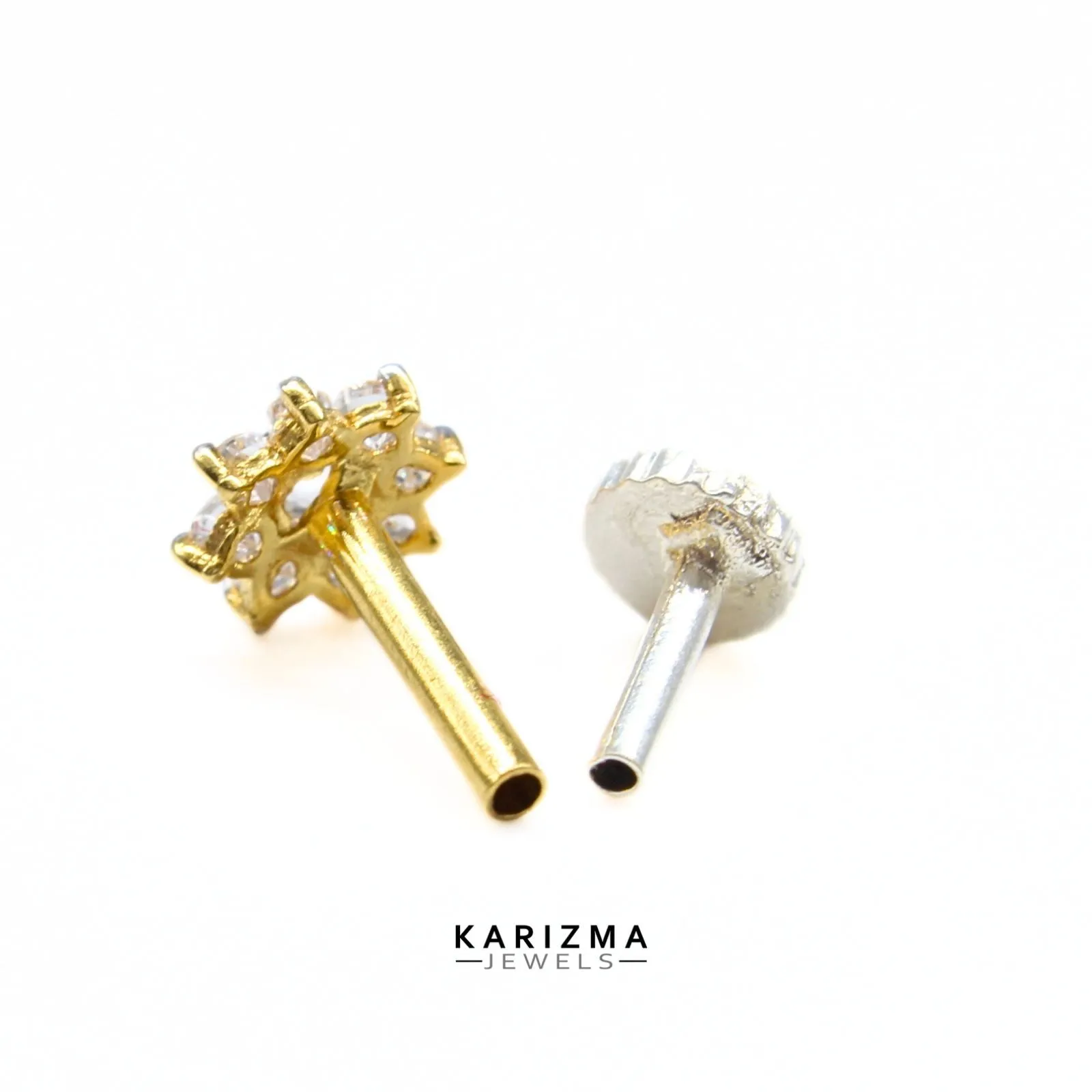 18K Real Gold Indian Women White CZ Star Nose stud nose ring Push Pin