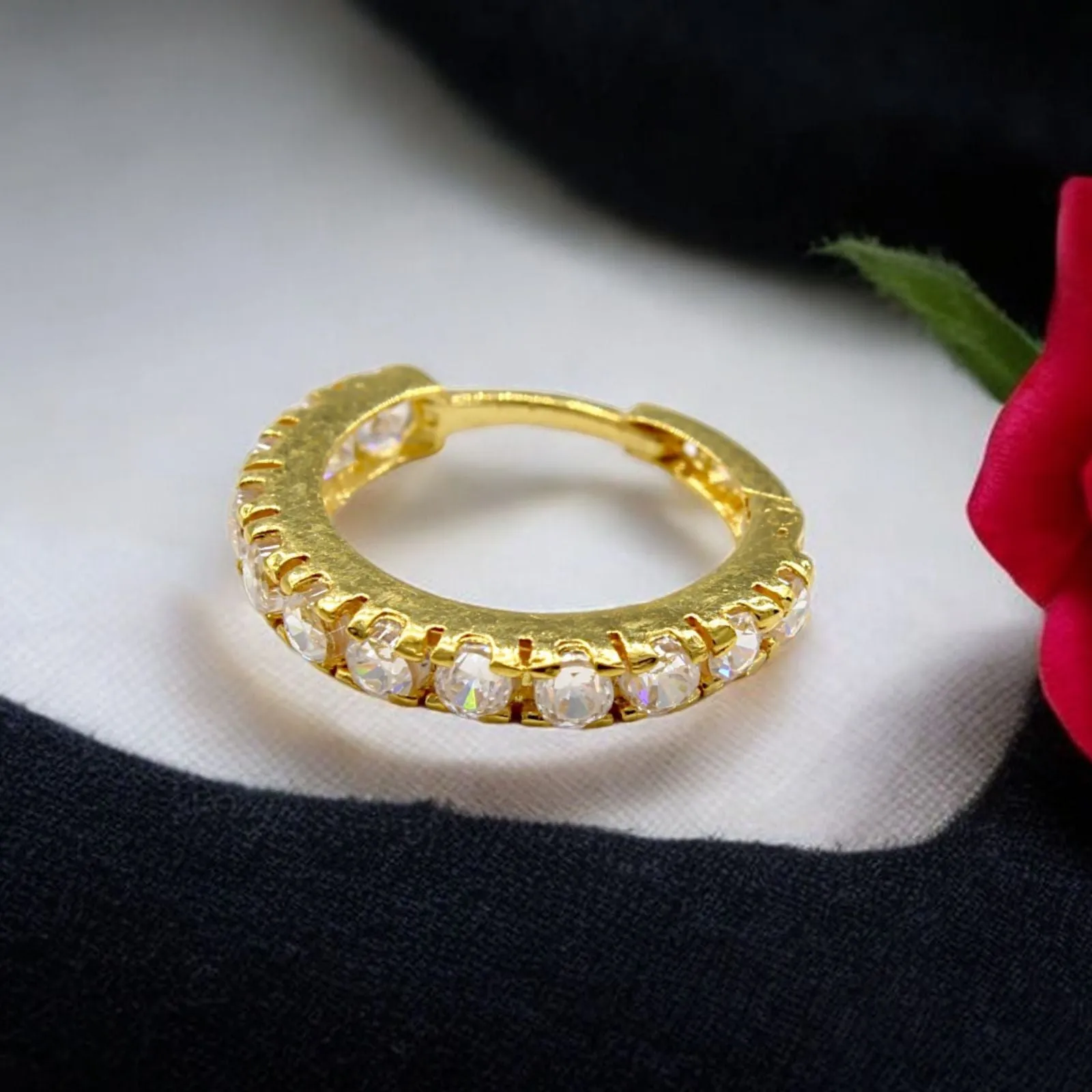 18K Real Gold Nose ring White CZ Clicker party wear Nose Hoop Ring 20g