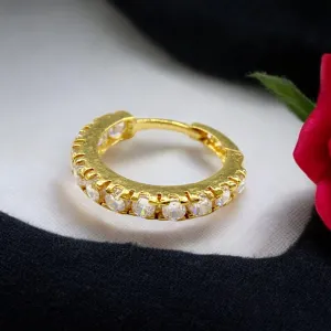 18K Real Gold Nose ring White CZ Clicker party wear Nose Hoop Ring 20g