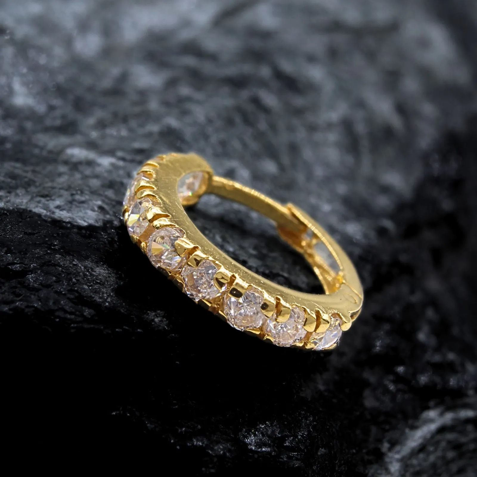 18K Real Gold Nose ring White CZ Clicker party wear Nose Hoop Ring 20g
