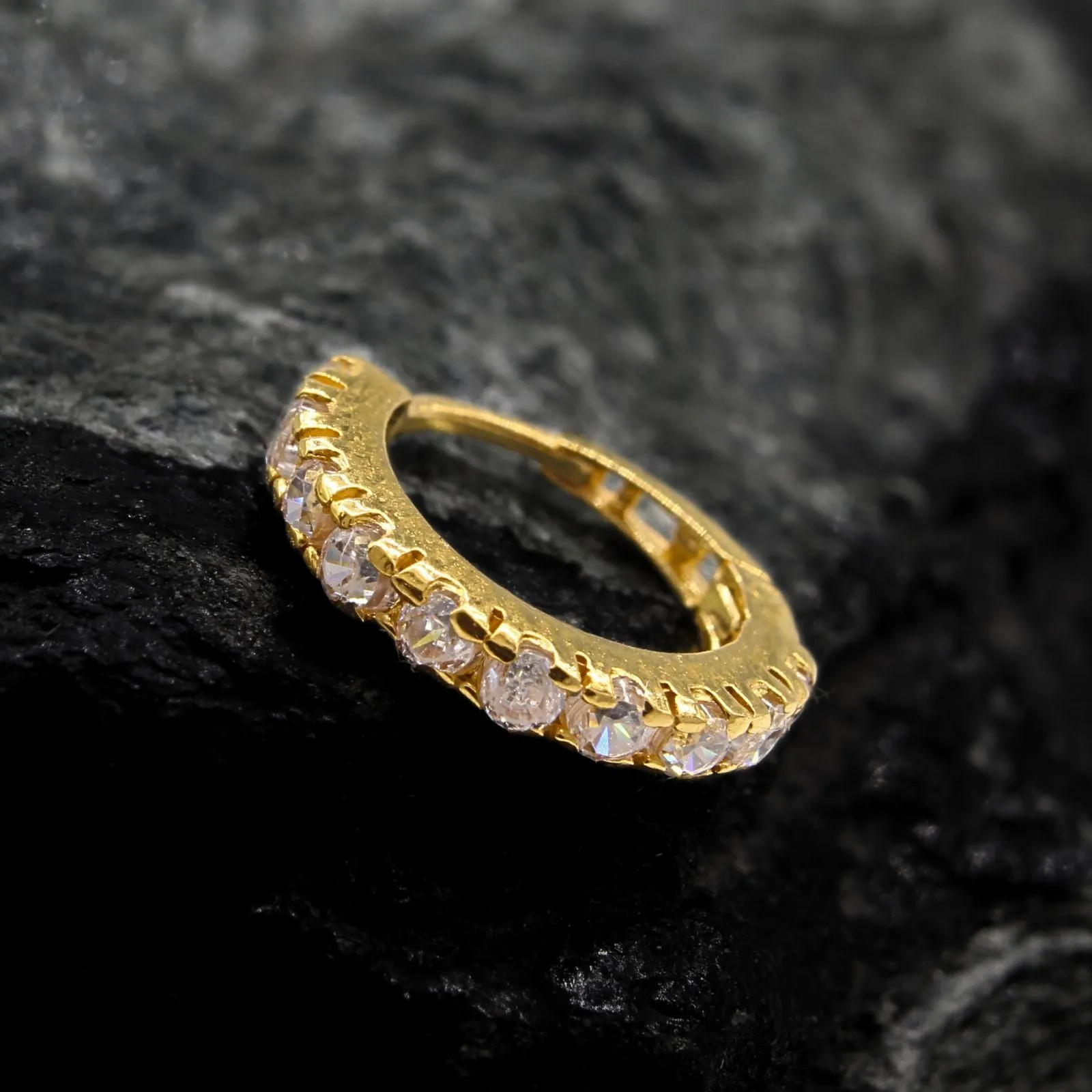 18K Real Gold Nose ring White CZ Clicker party wear Nose Hoop Ring 20g