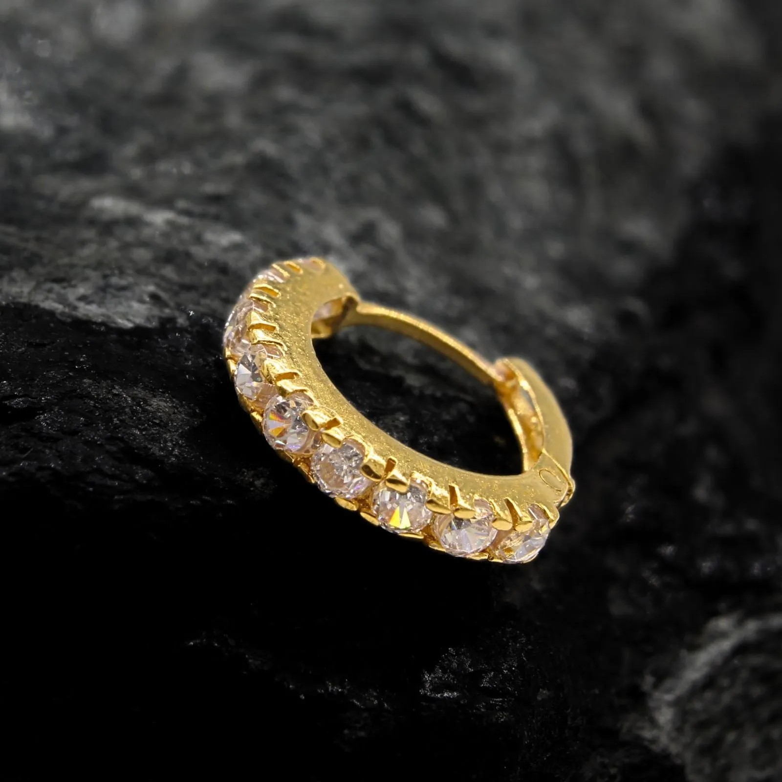 18K Real Gold Nose ring White CZ Clicker party wear Nose Hoop Ring 20g