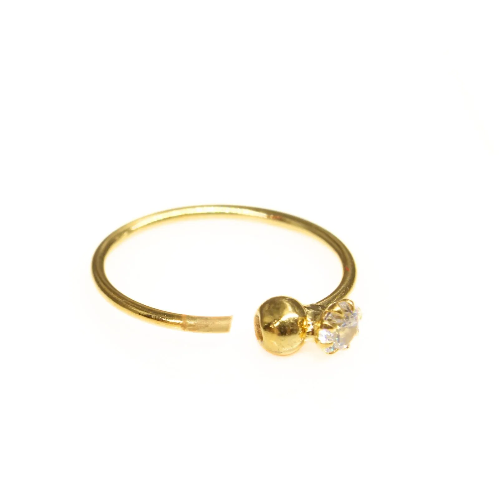 18K Real Gold Nose ring White Single Stone Nose Hoop Ring 22g