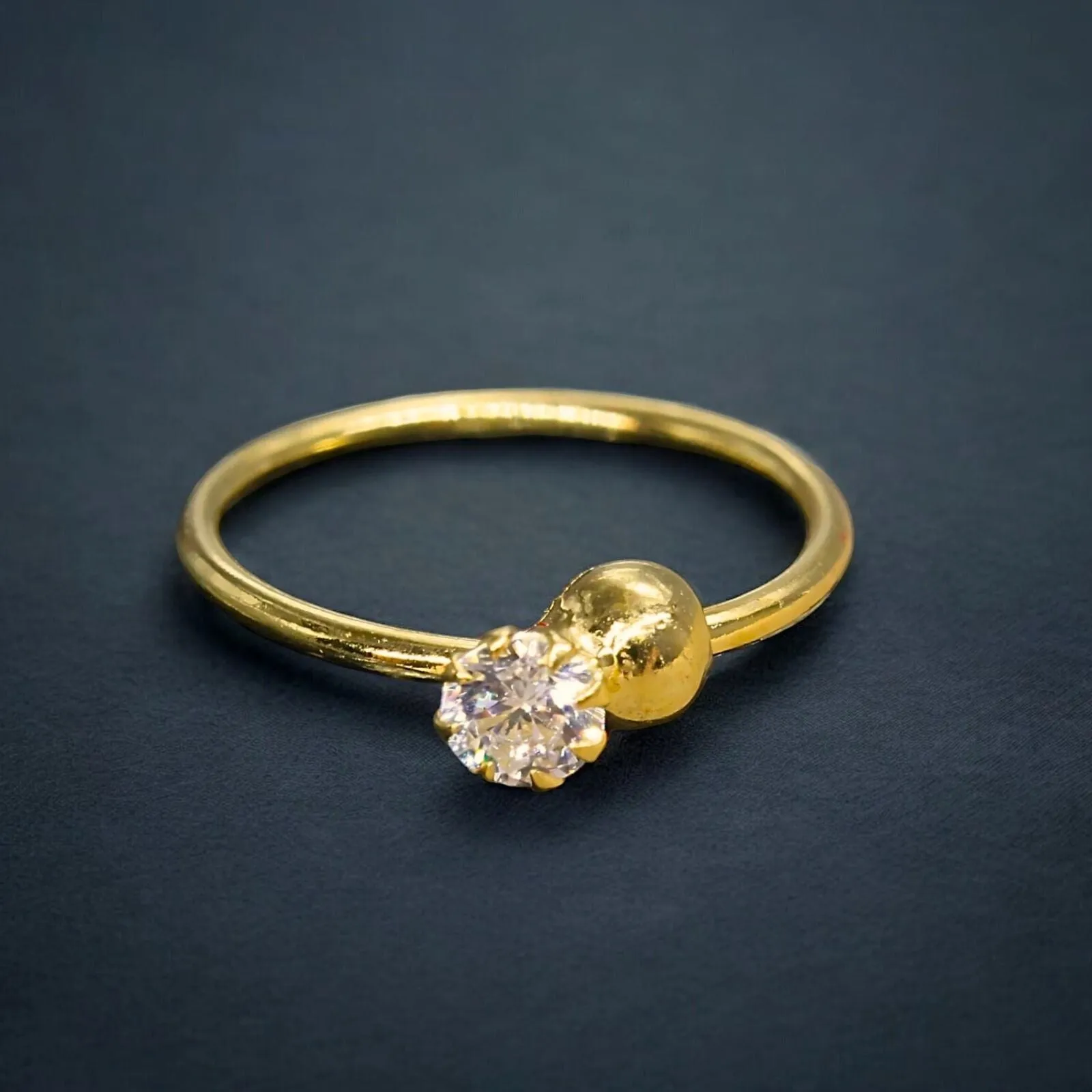 18K Real Gold Nose ring White Single Stone Nose Hoop Ring 22g