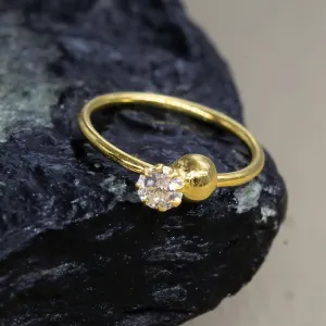 18K Real Gold Nose ring White Single Stone Nose Hoop Ring 22g