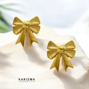 18K Real Solid Gold girlish stylish bow Nose stud cum Earring Gold Screw Back