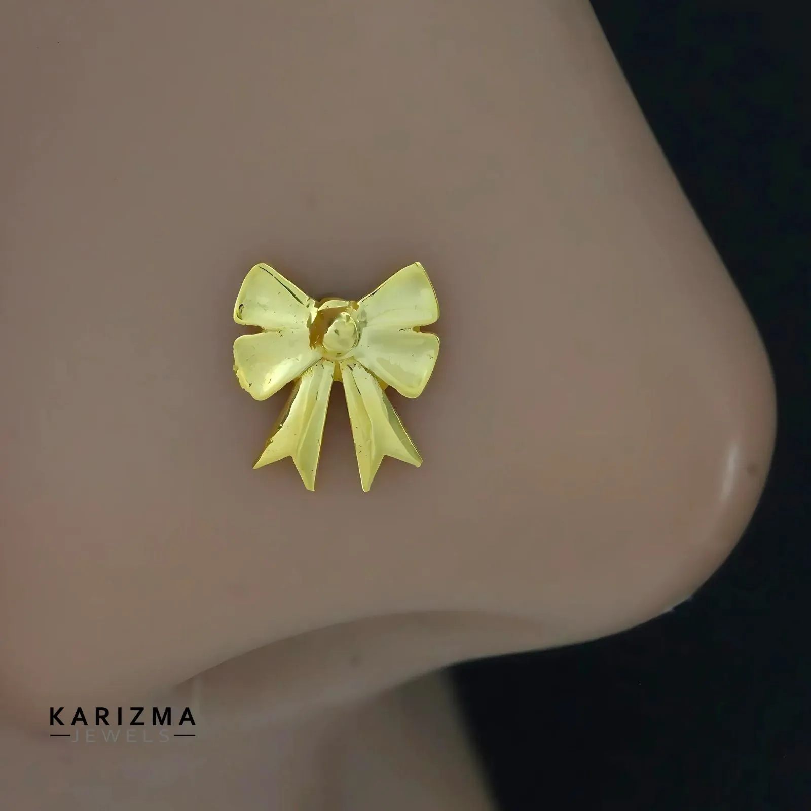 18K Real Solid Gold girlish stylish bow Nose stud cum Earring Gold Screw Back