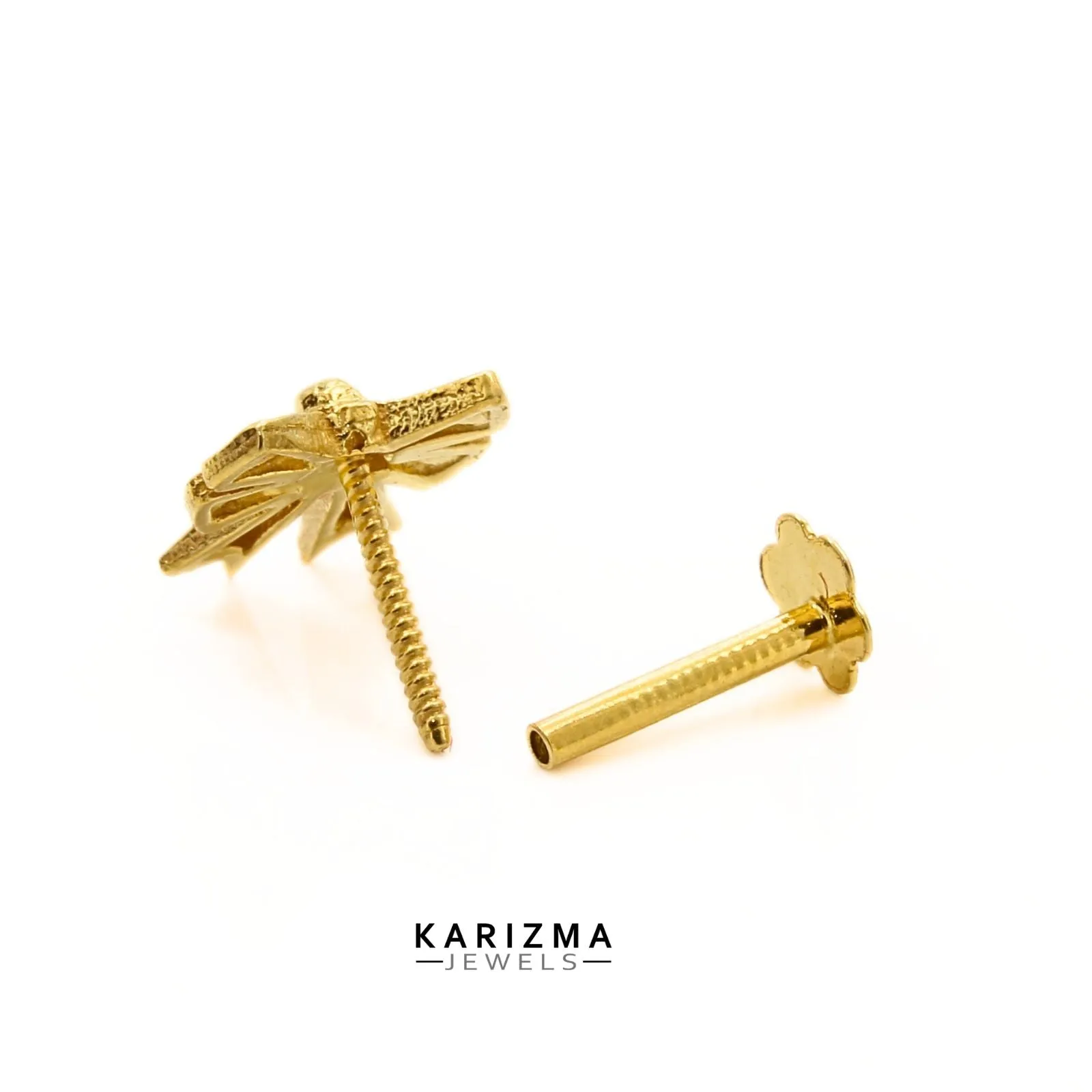 18K Real Solid Gold girlish stylish bow Nose stud cum Earring Gold Screw Back