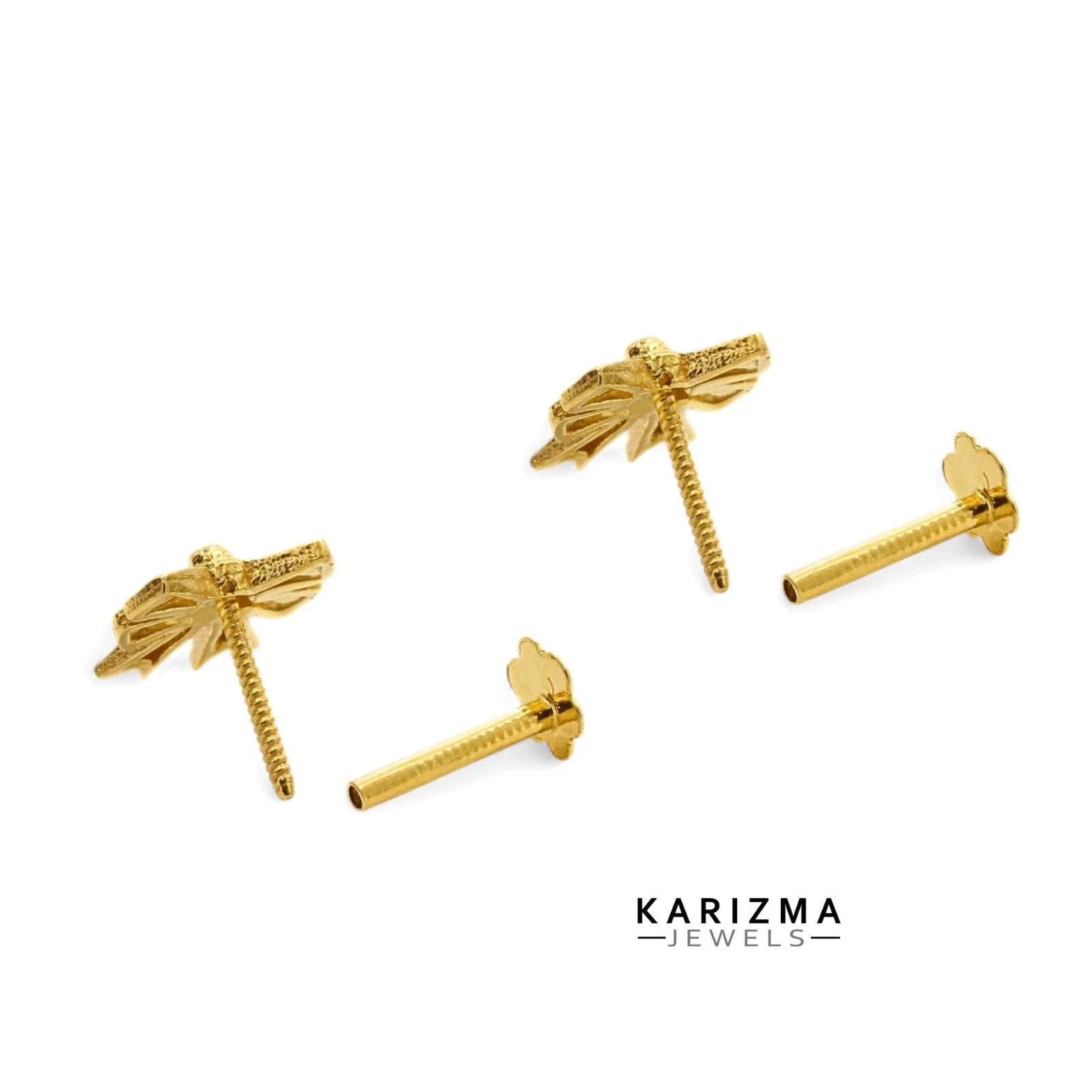 18K Real Solid Gold girlish stylish bow Nose stud cum Earring Gold Screw Back