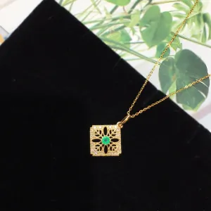 18K Solid Gold Natural Round Emerald Diamond Pendant Necklace Charm Jewelry 18"