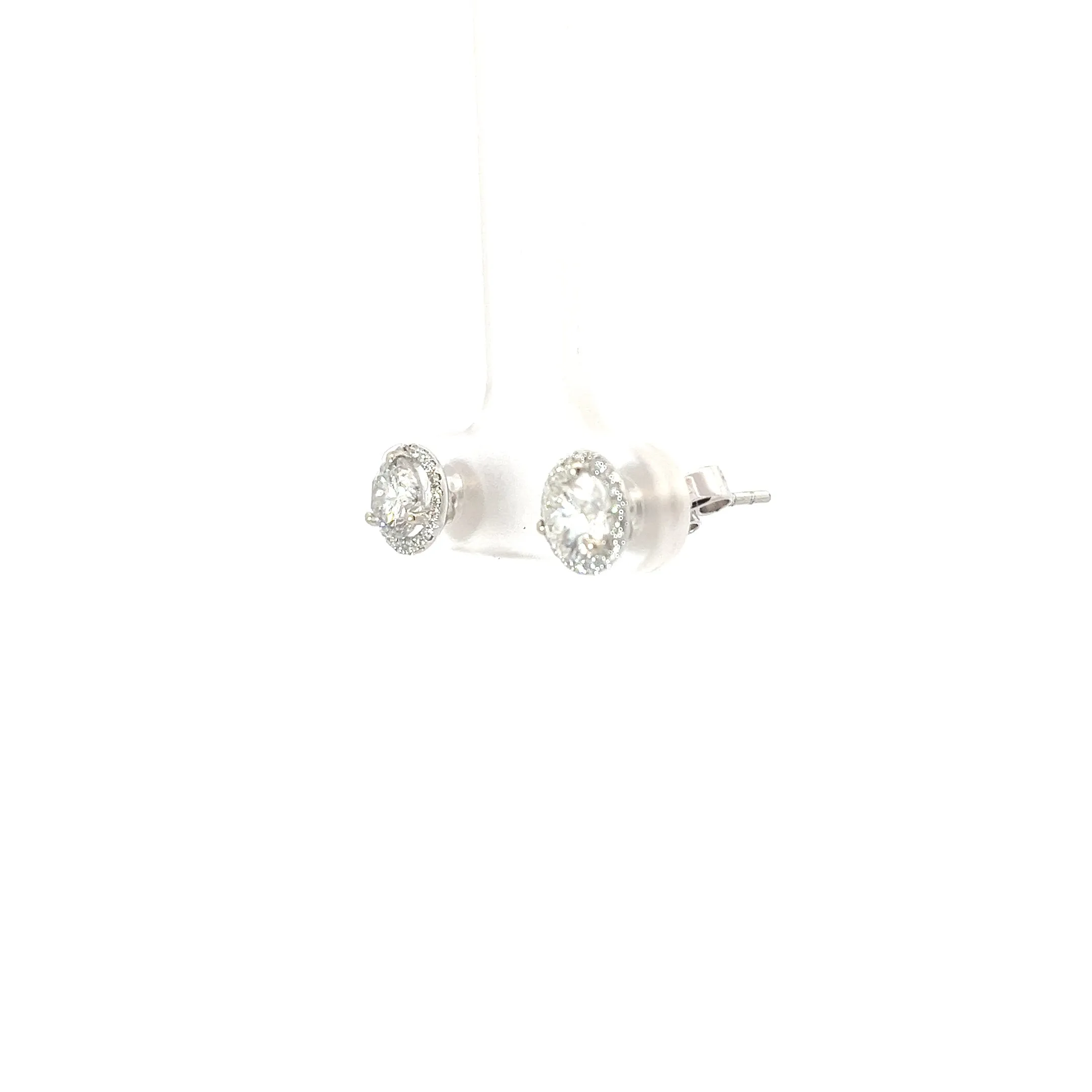 18k White Gold 1.17ct G SI1 Round Diamond/.15ct G SI1 Micro Halo Stud Earrings