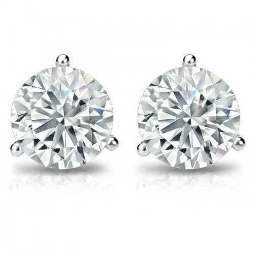18K White Gold 2 Carat 3-Prong Martini Setting Stud Earrings