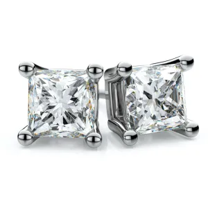 18k White Gold 4-prong Princess Diamond Stud Earrings (1.07 Ct. T.w., Vs1-vs2 Clarity, H-i Color)