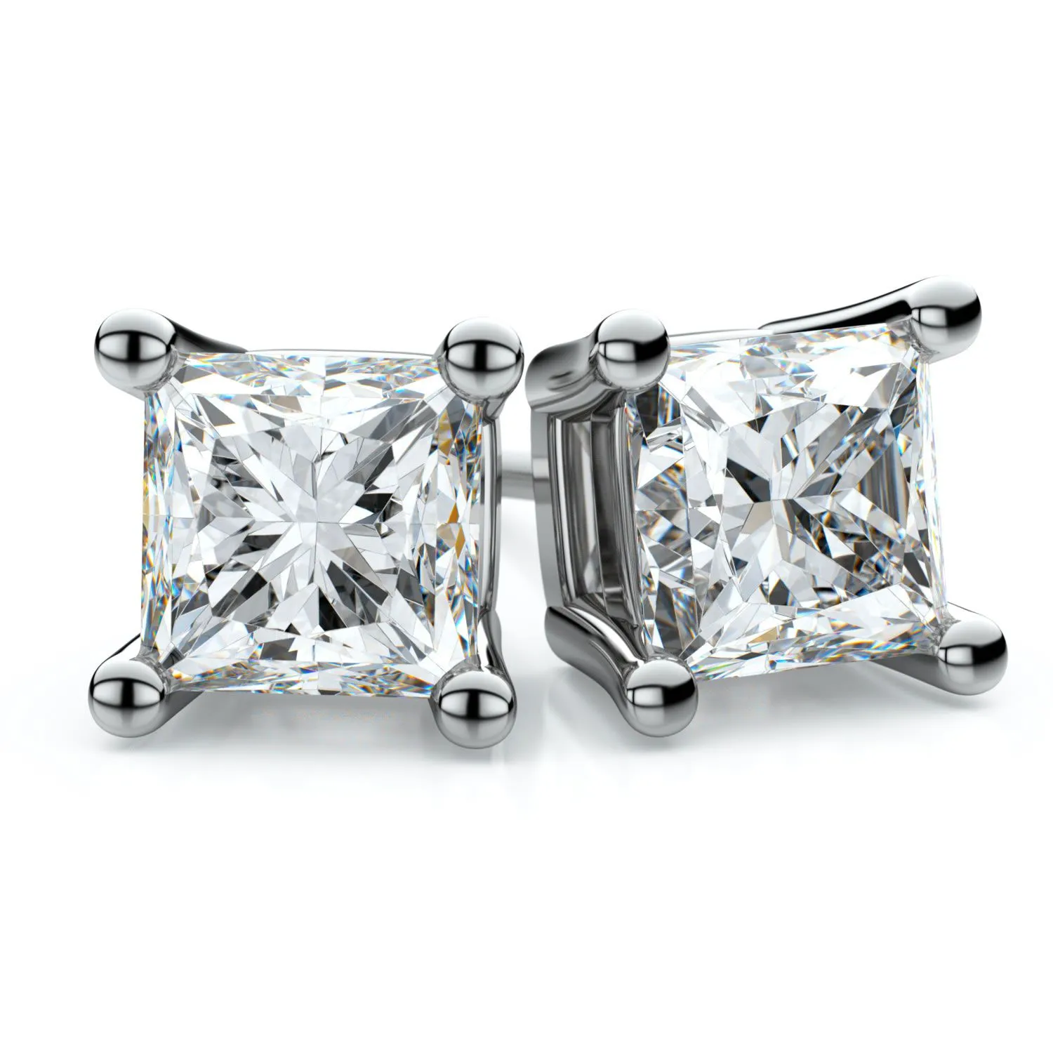 18k White Gold 4-prong Princess Diamond Stud Earrings (1.07 Ct. T.w., Vs1-vs2 Clarity, H-i Color)