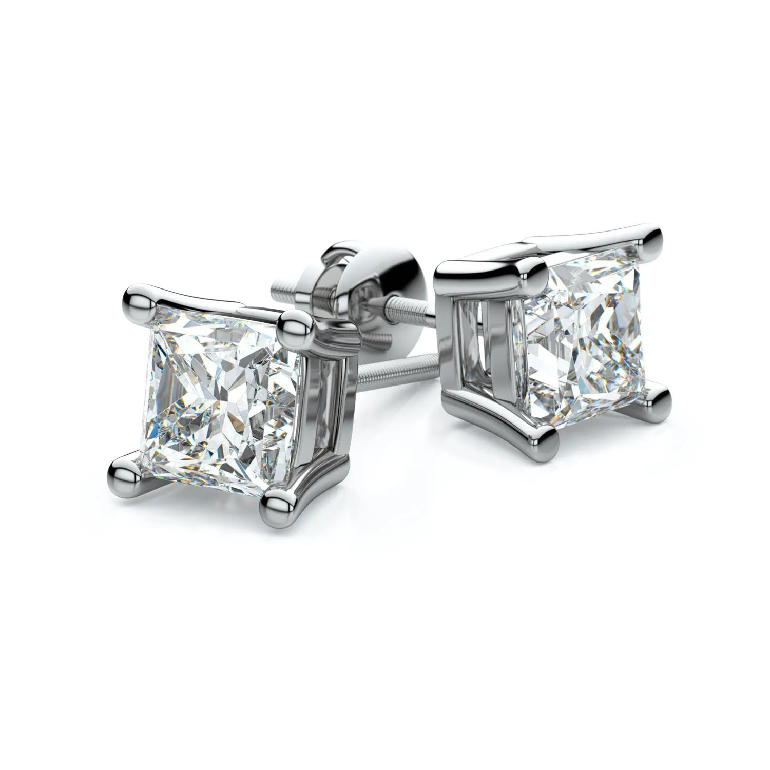 18k White Gold 4-prong Princess Diamond Stud Earrings (1.07 Ct. T.w., Vs1-vs2 Clarity, H-i Color)