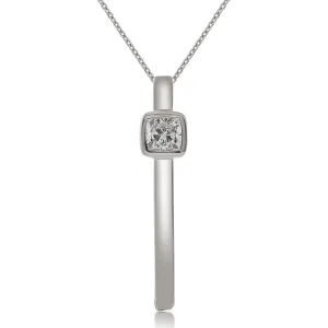 18K White Gold and Cushion Cut Diamond Bar Pendant