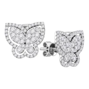 18K White Gold Round Diamond Butterfly Bug Stud Earrings 1-1/4 Cttw