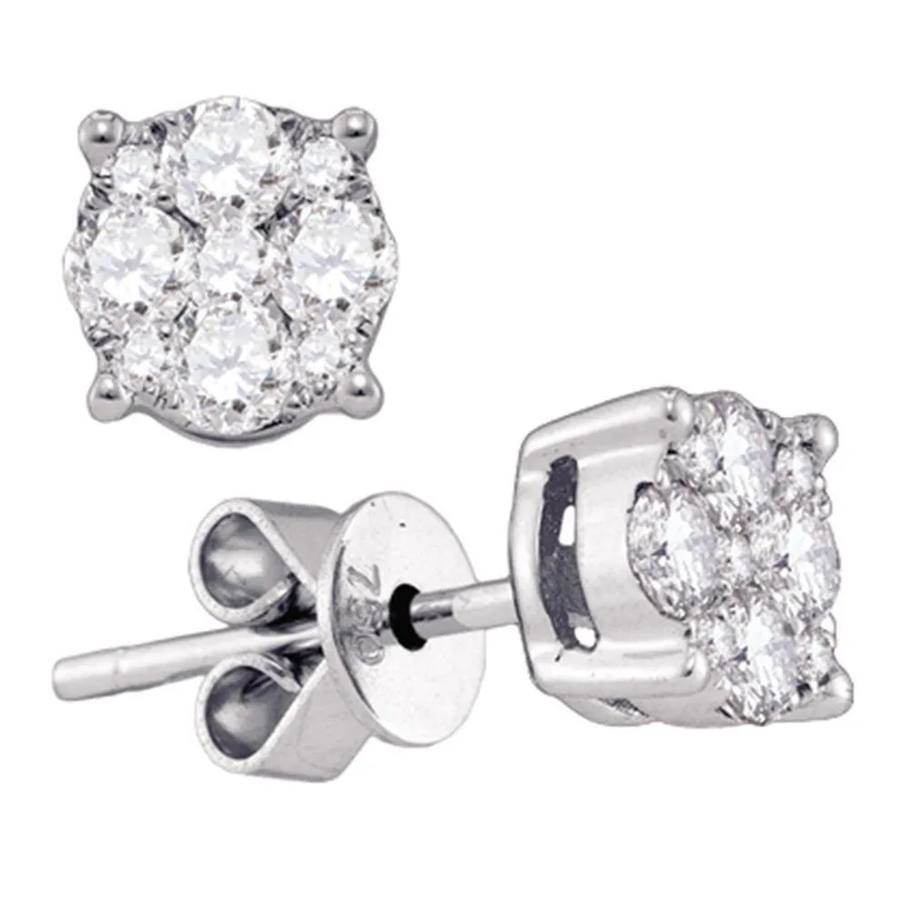 18K White Gold Round Diamond Cluster Stud Earrings 1/4 Cttw