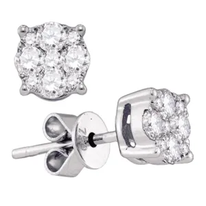 18K White Gold Round Diamond Cluster Stud Earrings 1/4 Cttw