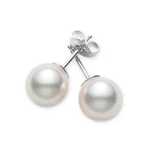 18K White Gold Stud Earrings With 7-7.5 mm A  Akoya cultured Pearls