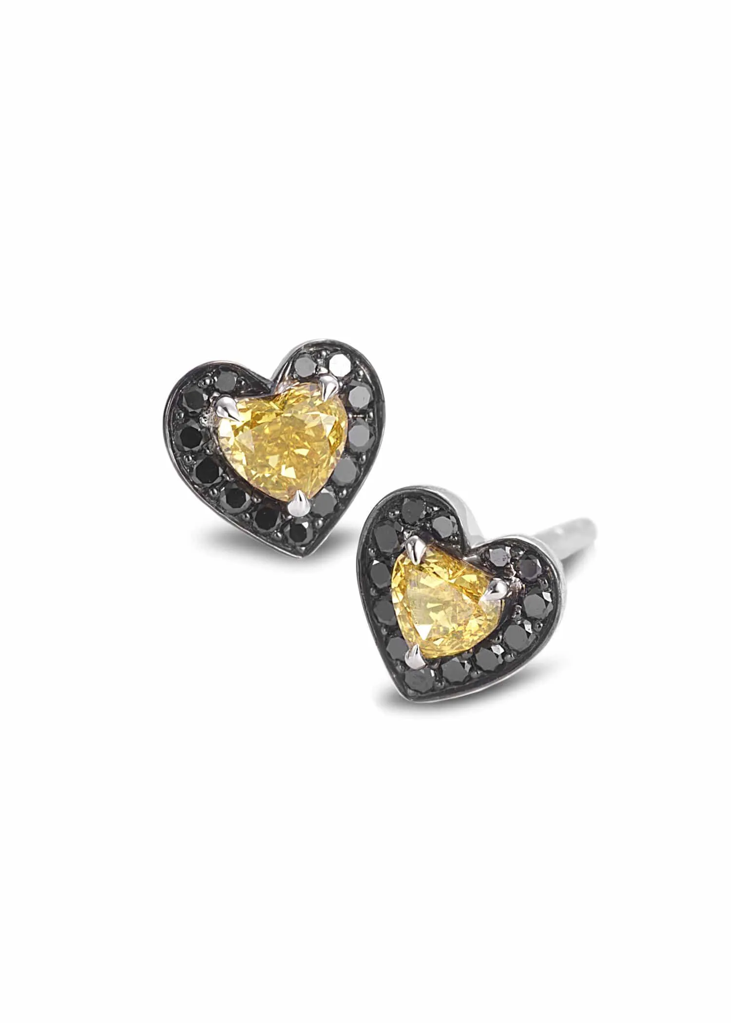 18K White Gold Trinity Black and Vivid Orange Diamond Studs
