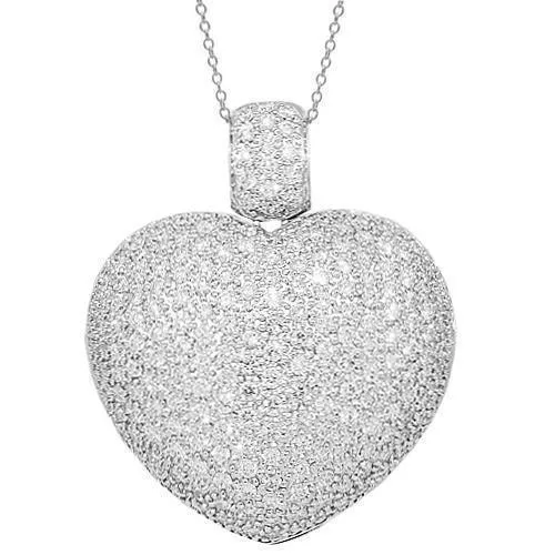 18K White Solid Gold Diamond Heart Locket Pendant 4.60 Ctw