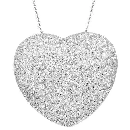18K White Solid Gold Pave Set Diamond Heart Locket Pendant 5.53 Ctw