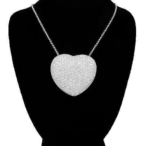 18K White Solid Gold Pave Set Diamond Heart Locket Pendant 5.53 Ctw
