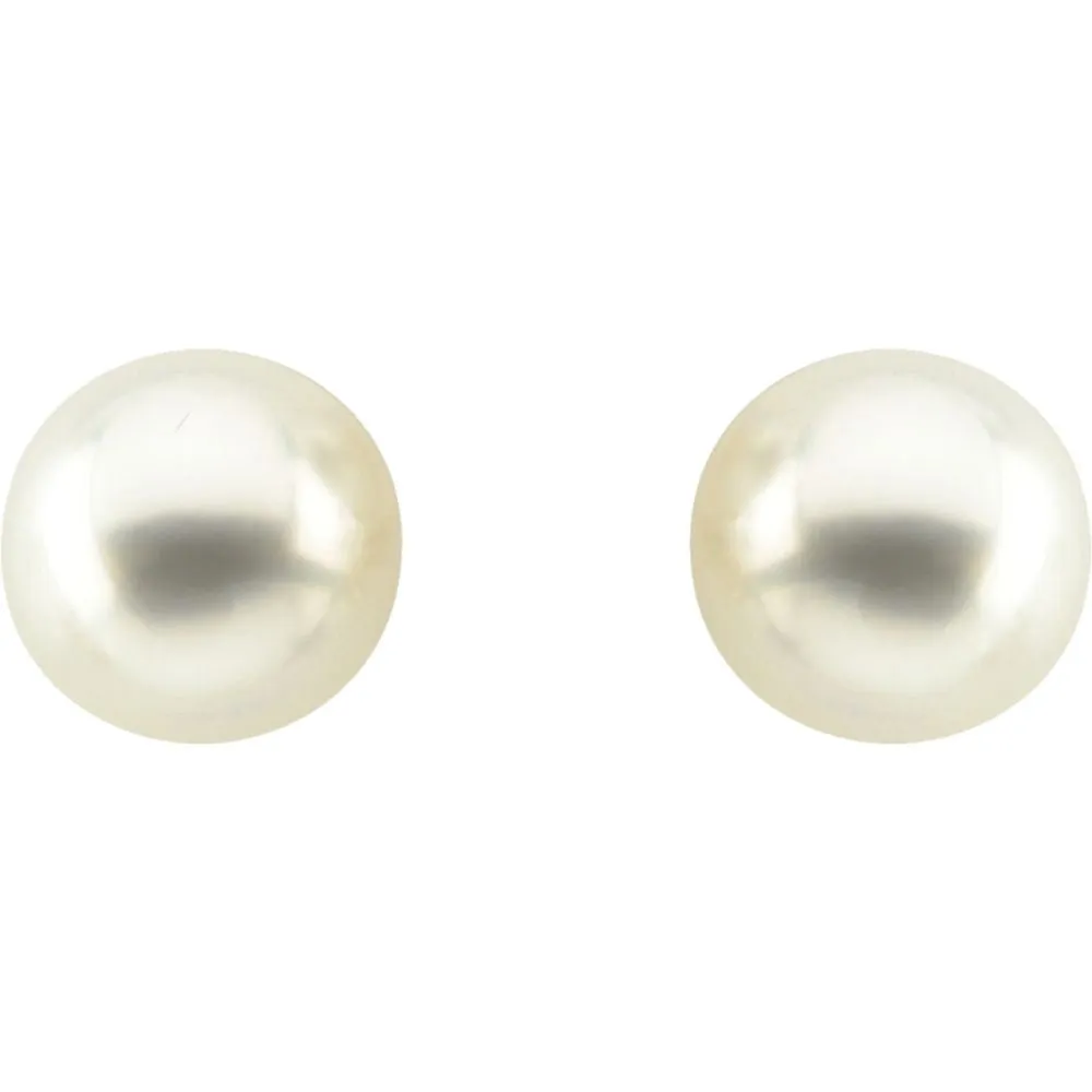 18k Yellow Gold 14mm Button South Sea Cultured Pearl Earrings