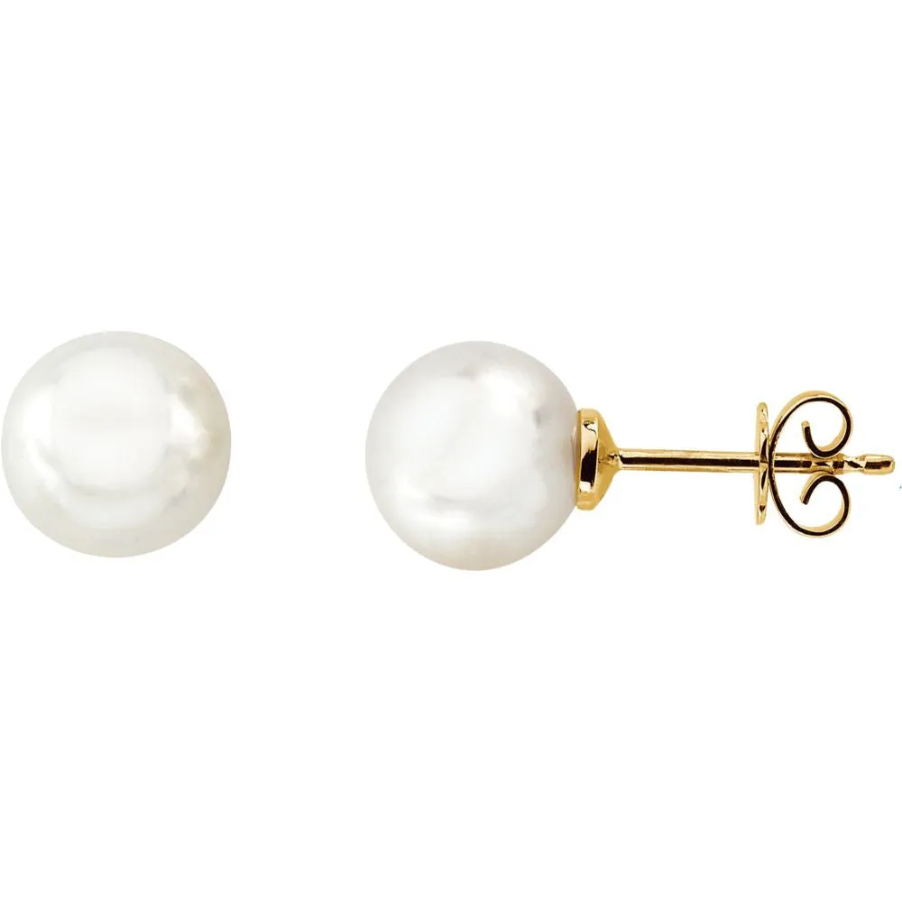 18k Yellow Gold 15mm Full Button South Sea Cultured Fashion Pearl Earrings