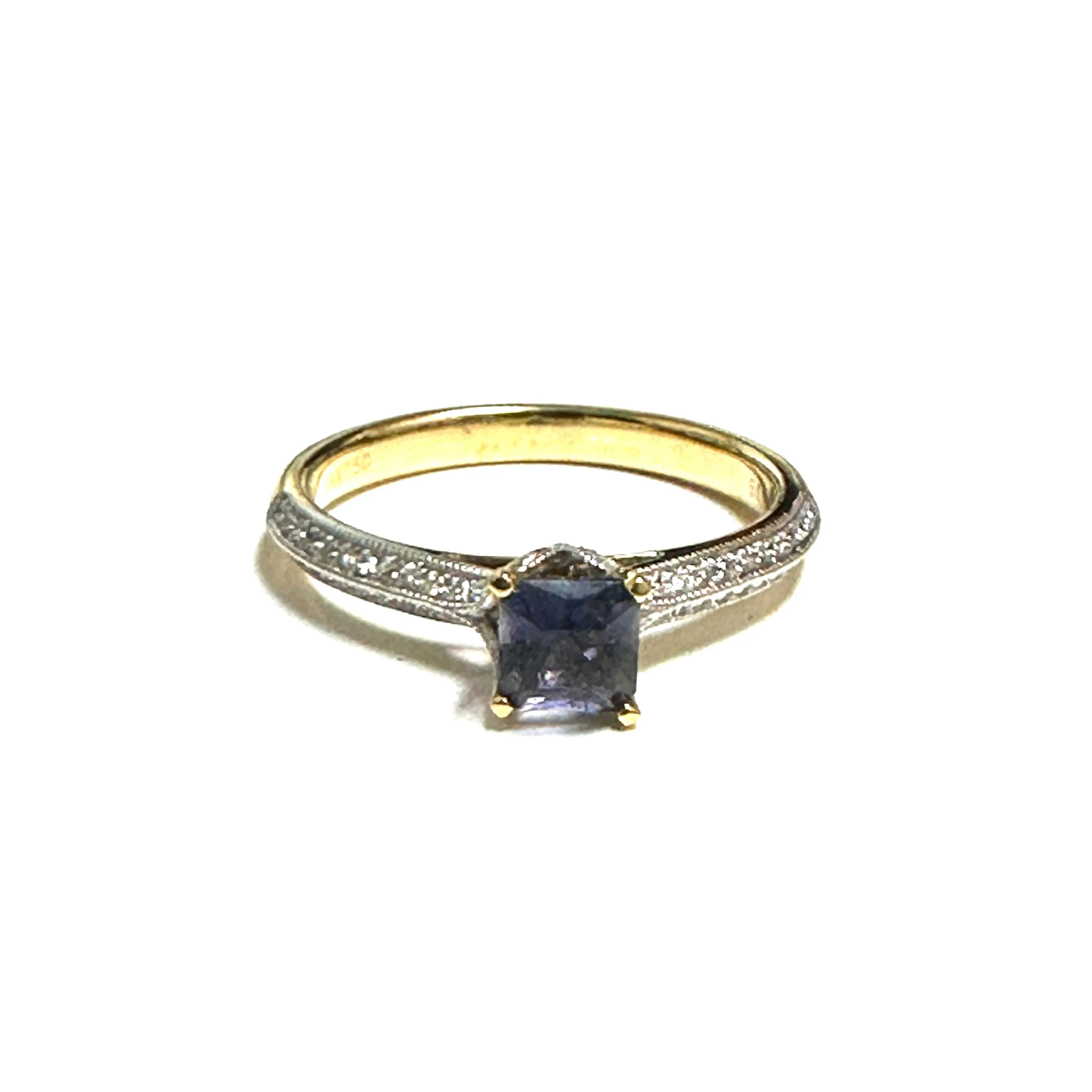 18K Yellow Gold Diamond and Princess Cut Tanzanite Ring