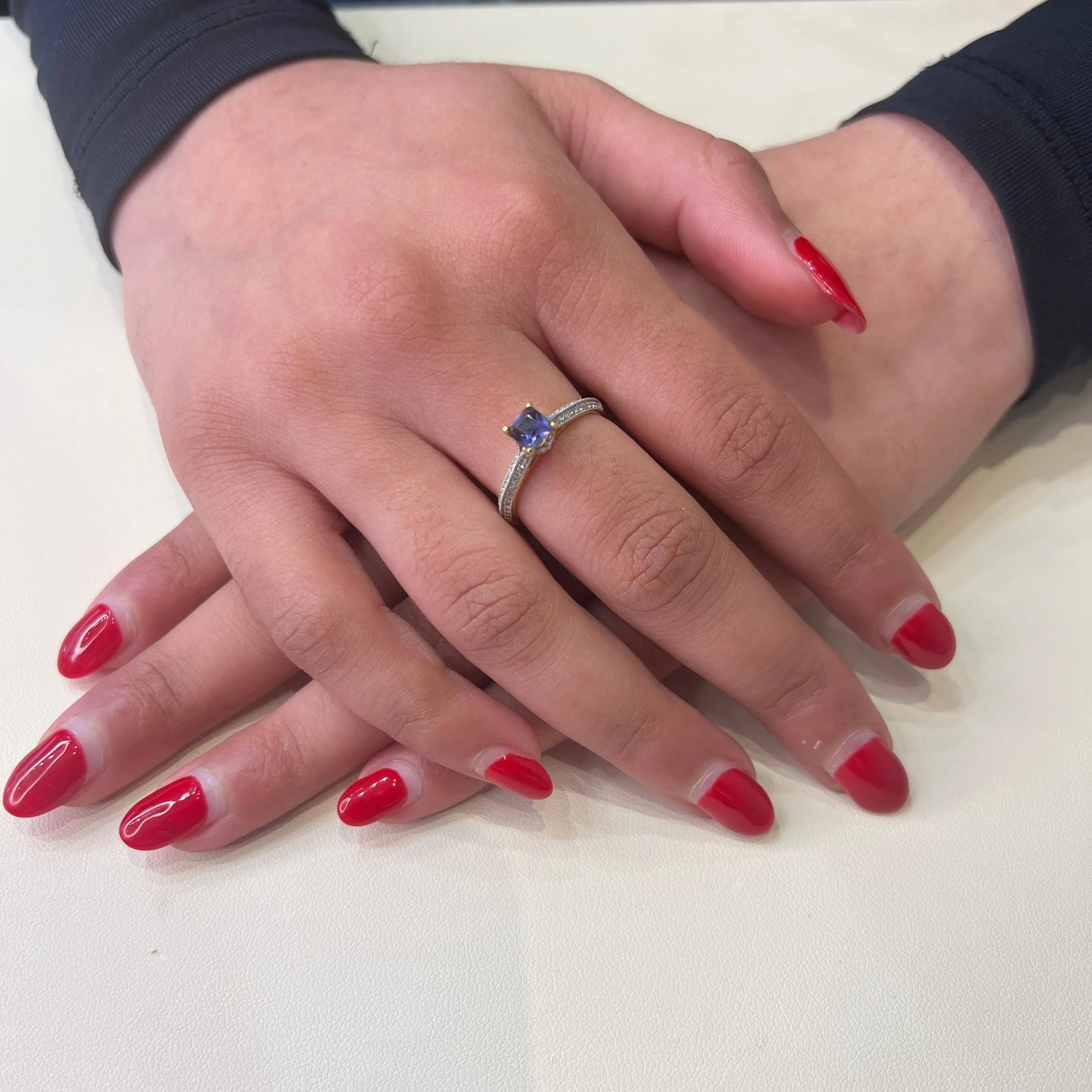 18K Yellow Gold Diamond and Princess Cut Tanzanite Ring