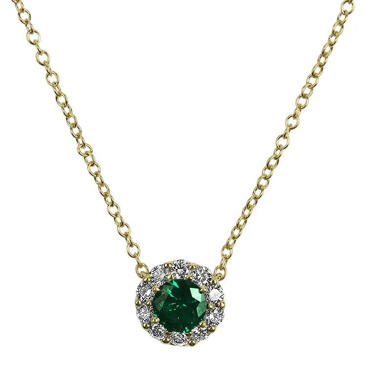 18k Yellow Gold Emerald and Diamond Necklace