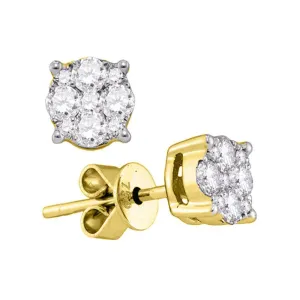 18K Yellow Gold Round Diamond Cluster Stud Earrings 3/4 Cttw