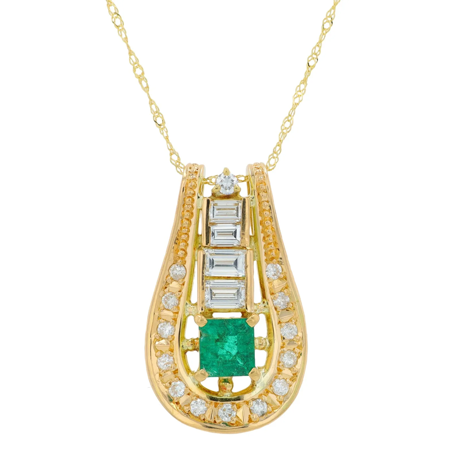 18K YG 0.245 CT Emerald Center Pendant