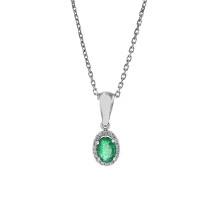 18KT White Gold Oval Emerald and Diamond Pendant
