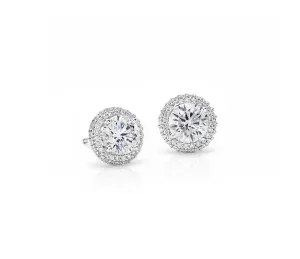 18kt White Gold Round Brilliant Diamond Earrings with Halo, 1.30TCW